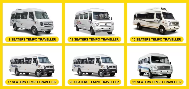9, 12, 13, 14, 15, 17, 19, 20 and 22 Seater Tempo Traveller on rent in Mumbai